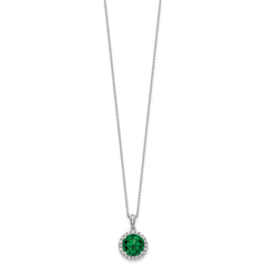 Cheryl M Sterling Silver Rhodium-plated Polished Green and White CZ Halo Circle 16 Inch with 2 Inch Extension Necklace QCM1874-16