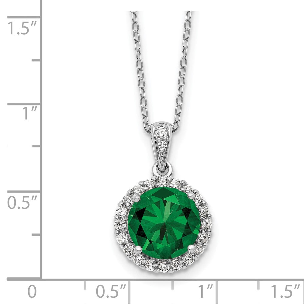 Cheryl M Sterling Silver Rhodium-plated Polished Green and White CZ Halo Circle 16 Inch with 2 Inch Extension Necklace QCM1874-16