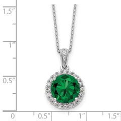 Cheryl M Sterling Silver Rhodium-plated Polished Green and White CZ Halo Circle 16 Inch with 2 Inch Extension Necklace QCM1874-16