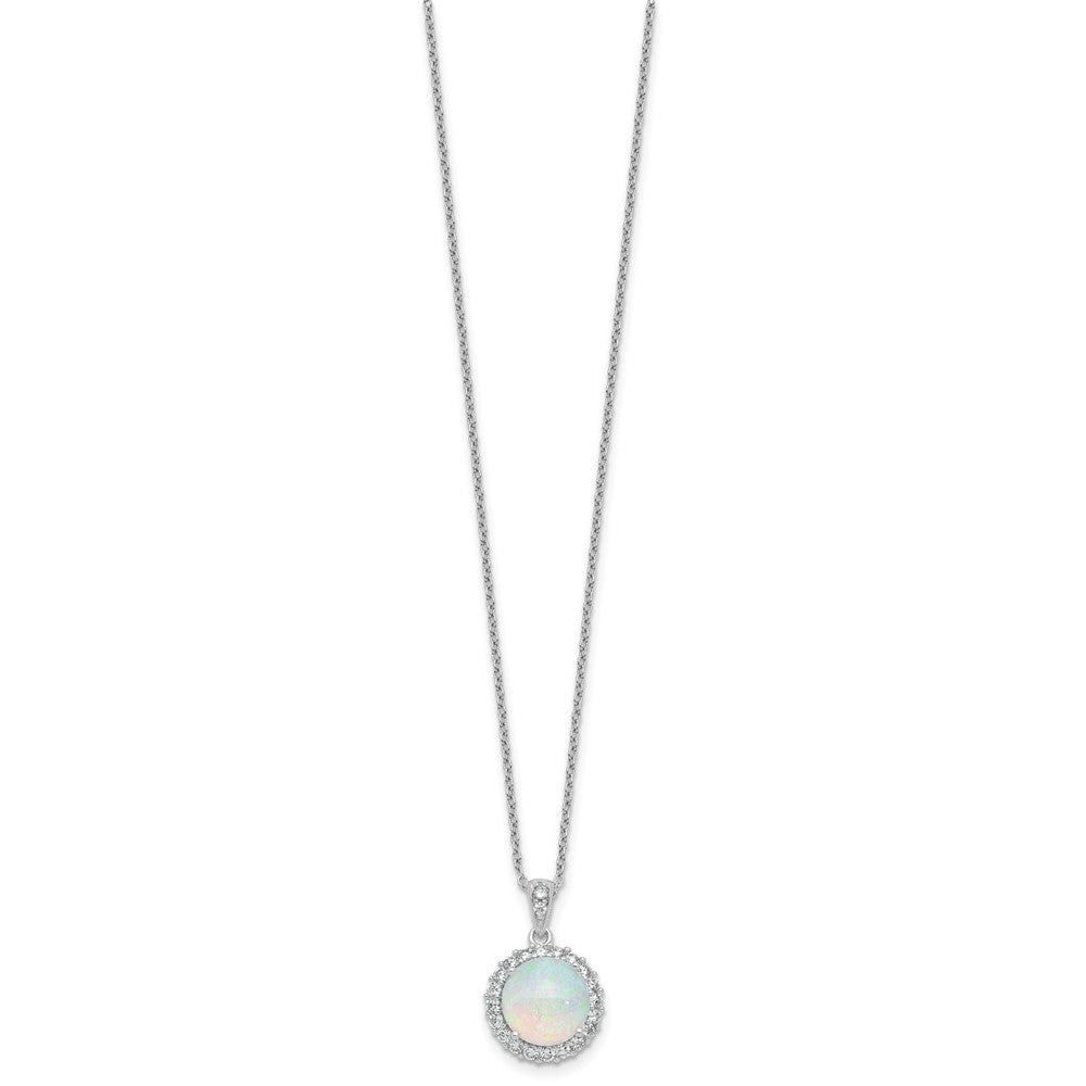 Cheryl M Sterling Silver Rhodium-plated Polished Lab Created Opal and CZ Halo Circle 16 Inch with 2 Inch Extension Necklace QCM1875-16