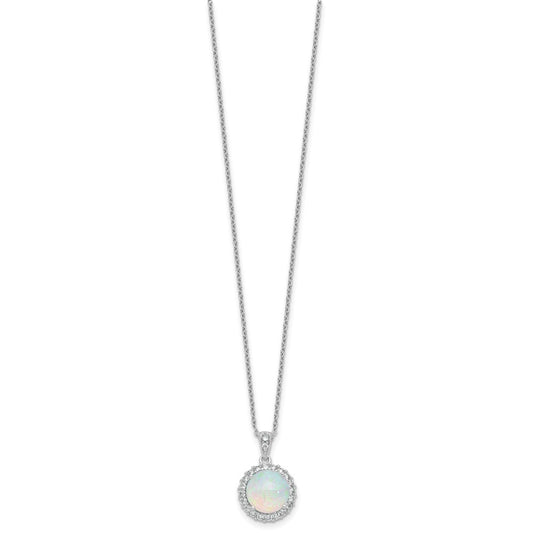Cheryl M Sterling Silver Rhodium-plated Polished Lab Created Opal and CZ Halo Circle 16 Inch with 2 Inch Extension Necklace QCM1875-16