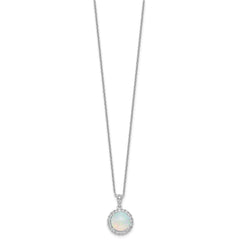Cheryl M Sterling Silver Rhodium-plated Polished Lab Created Opal and CZ Halo Circle 16 Inch with 2 Inch Extension Necklace QCM1875-16