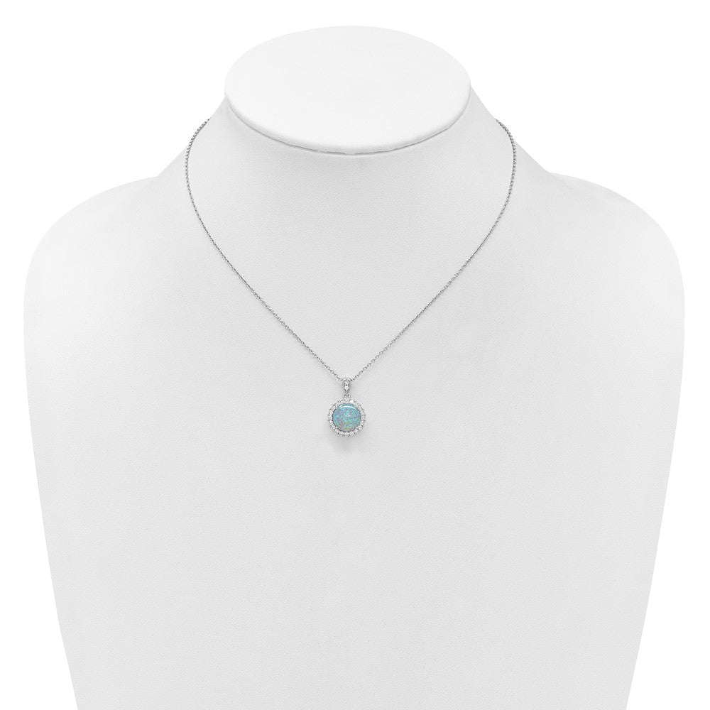 Cheryl M Sterling Silver Rhodium-plated Polished Lab Created Opal and CZ Halo Circle 16 Inch with 2 Inch Extension Necklace QCM1875-16