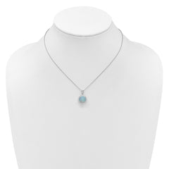 Cheryl M Sterling Silver Rhodium-plated Polished Lab Created Opal and CZ Halo Circle 16 Inch with 2 Inch Extension Necklace QCM1875-16