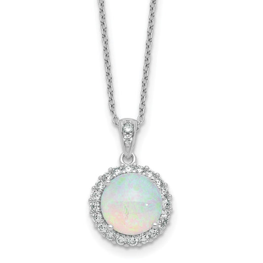 Cheryl M Sterling Silver Rhodium-plated Polished Lab Created Opal and CZ Halo Circle 16 Inch with 2 Inch Extension Necklace QCM1875-16