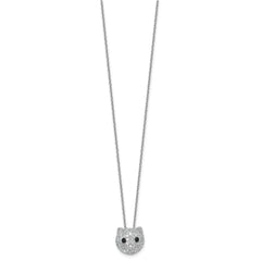 Cheryl M Sterling Silver Rhodium-plated Polished Black and White CZ Cat 16 Inch with 2 Inch Extension Necklace QCM1876-16