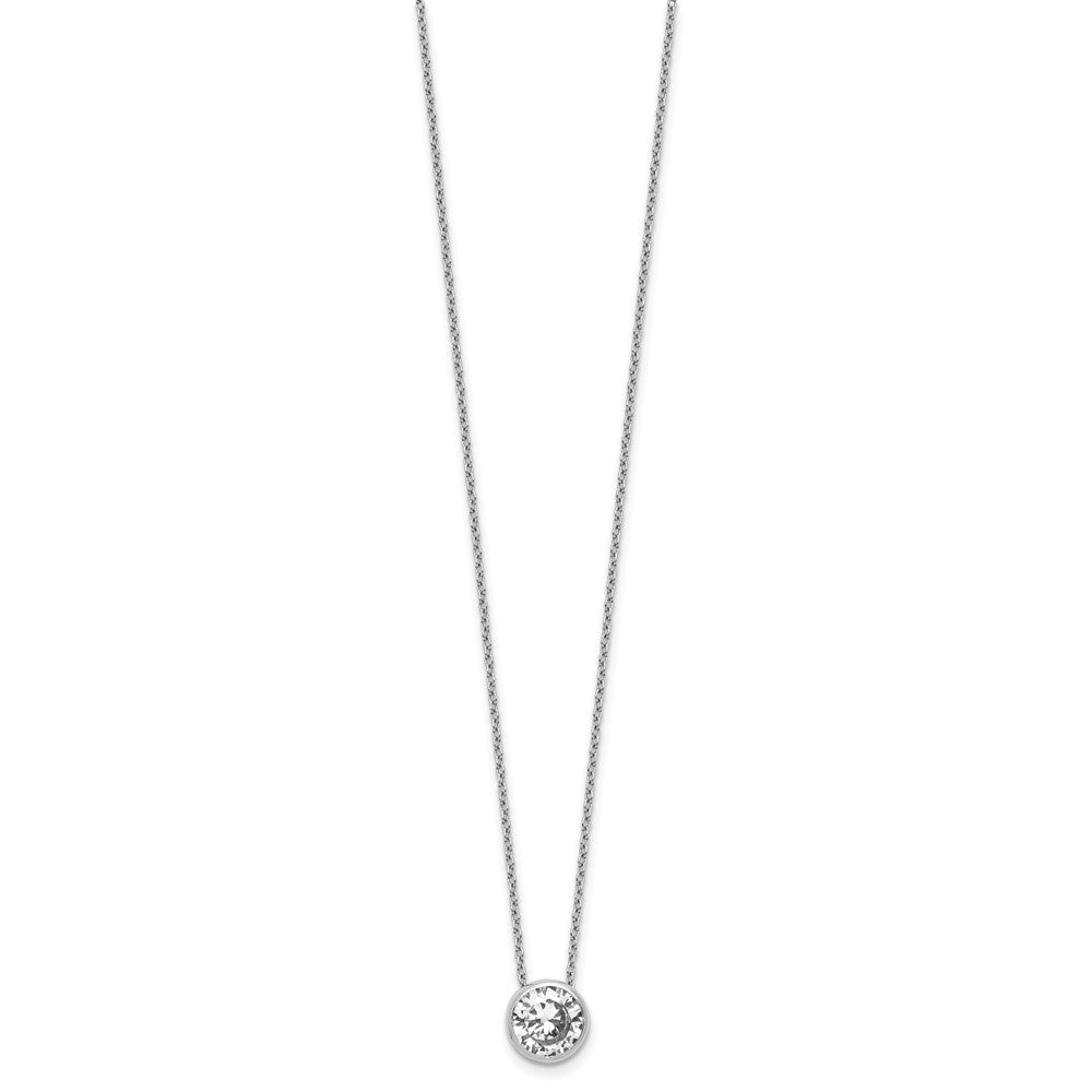 Cheryl M Sterling Silver Rhodium-plated Polished 9mm Bezel Set CZ 16 Inch with 2 Inch Extension Necklace QCM1877-16