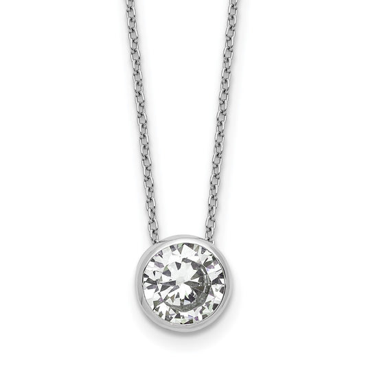 Cheryl M Sterling Silver Rhodium-plated Polished 9mm Bezel Set CZ 16 Inch with 2 Inch Extension Necklace QCM1877-16
