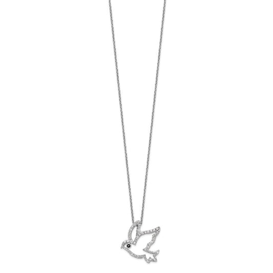 Cheryl M Sterling Silver Rhodium-plated Polished Black and White CZ Dove 16 Inch with 2 Inch Extension Necklace QCM1878-16