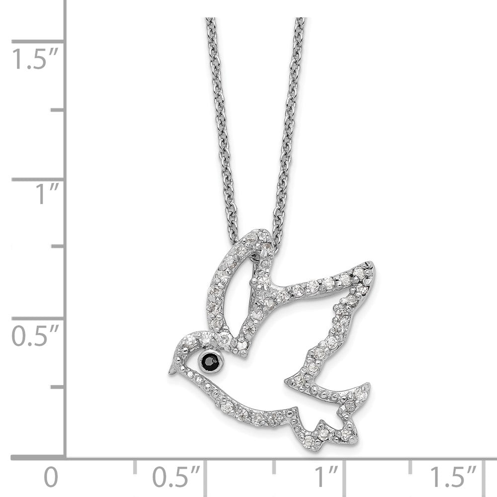 Cheryl M Sterling Silver Rhodium-plated Polished Black and White CZ Dove 16 Inch with 2 Inch Extension Necklace QCM1878-16