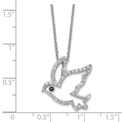 Cheryl M Sterling Silver Rhodium-plated Polished Black and White CZ Dove 16 Inch with 2 Inch Extension Necklace QCM1878-16