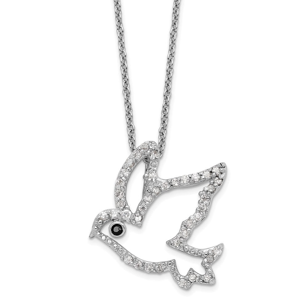 Cheryl M Sterling Silver Rhodium-plated Polished Black and White CZ Dove 16 Inch with 2 Inch Extension Necklace QCM1878-16