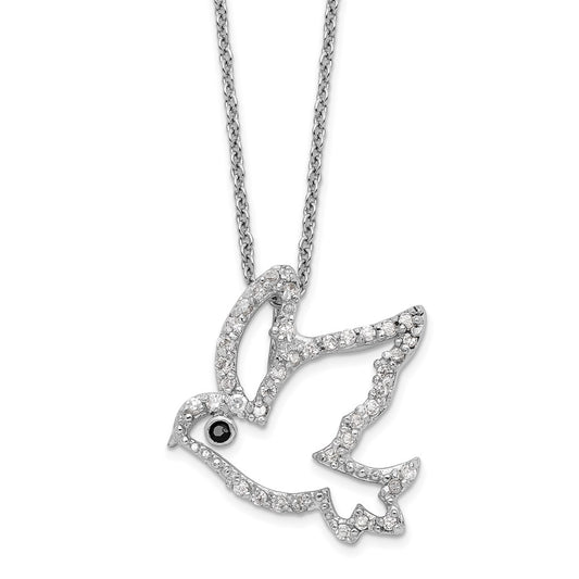 Cheryl M Sterling Silver Rhodium-plated Polished Black and White CZ Dove 16 Inch with 2 Inch Extension Necklace QCM1878-16