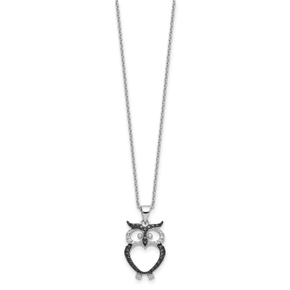 Cheryl M Sterling Silver Rhodium-plated with Black Rhodium Polished Black and White CZ Owl 16 Inch with 2 Inch Extension Necklace QCM1880-16