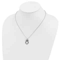 Cheryl M Sterling Silver Rhodium-plated with Black Rhodium Polished Black and White CZ Owl 16 Inch with 2 Inch Extension Necklace QCM1880-16