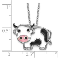 Cheryl M Sterling Silver Rhodium-plated Polished and Enameled Black and White CZ Cow 16 Inch with 2 Inch Extension Necklace QCM1881-16