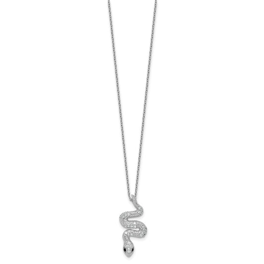 Cheryl M Sterling Silver Rhodium-plated Polished Black and White CZ Snake 16 Inch with 2 Inch Extension Necklace QCM1883-16