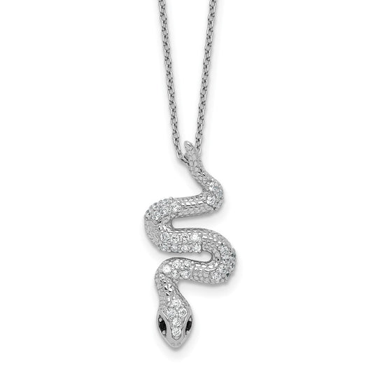 Cheryl M Sterling Silver Rhodium-plated Polished Black and White CZ Snake 16 Inch with 2 Inch Extension Necklace QCM1883-16