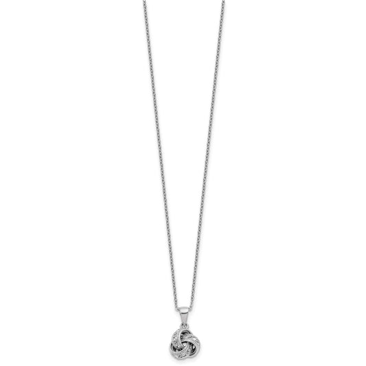 Cheryl M Sterling Silver Rhodium-plated Polished CZ Love Knot 16 Inch with 2 Inch Extension Necklace QCM1885-16
