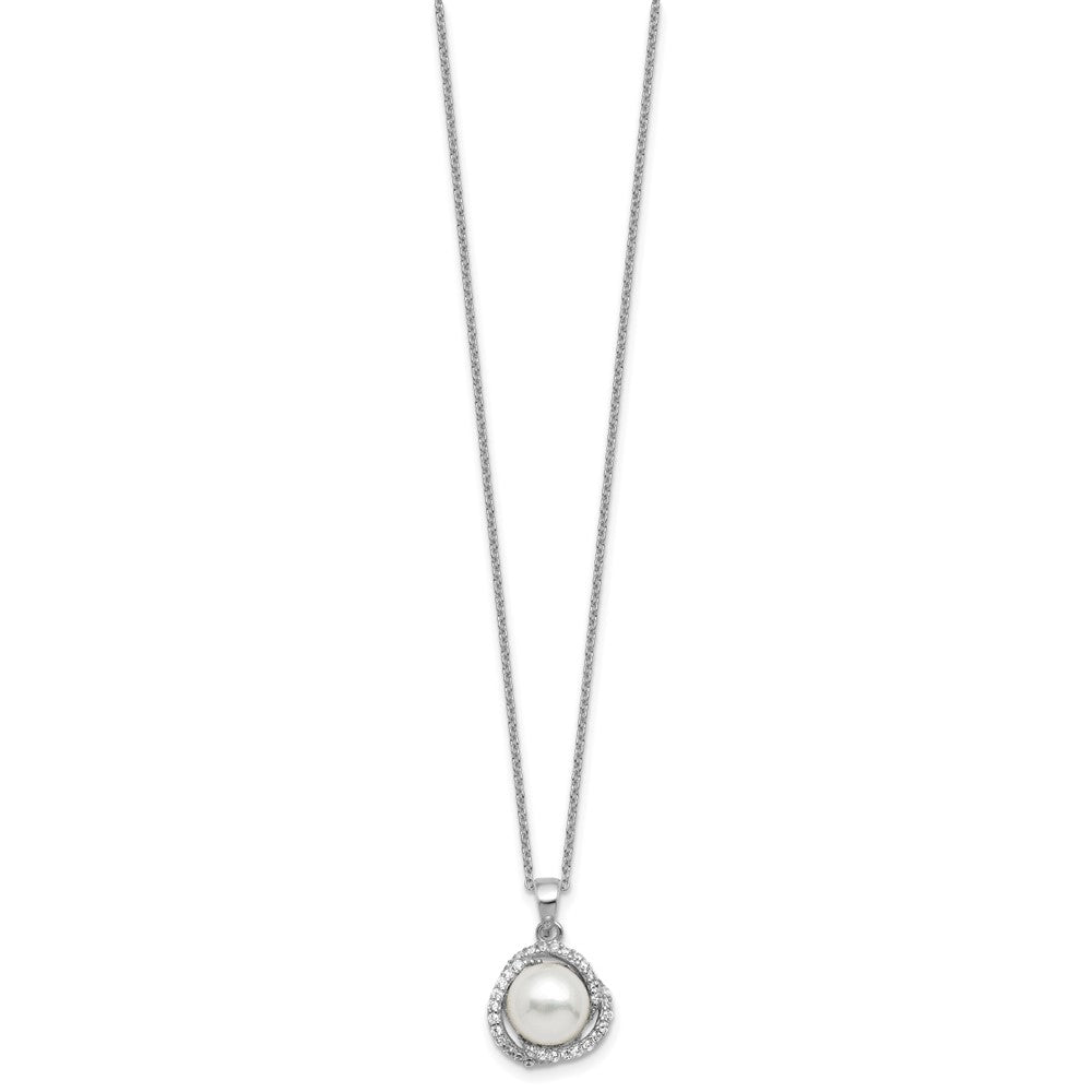 Cheryl M Sterling Silver Rhodium-plated Polished Freshwater Cultured Pearl and CZ 16 Inch with 2 Inch Extension Necklace QCM1886-16