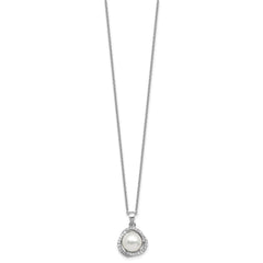 Cheryl M Sterling Silver Rhodium-plated Polished Freshwater Cultured Pearl and CZ 16 Inch with 2 Inch Extension Necklace QCM1886-16