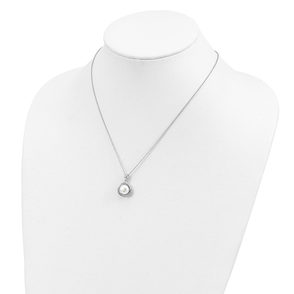 Cheryl M Sterling Silver Rhodium-plated Polished Freshwater Cultured Pearl and CZ 16 Inch with 2 Inch Extension Necklace QCM1886-16