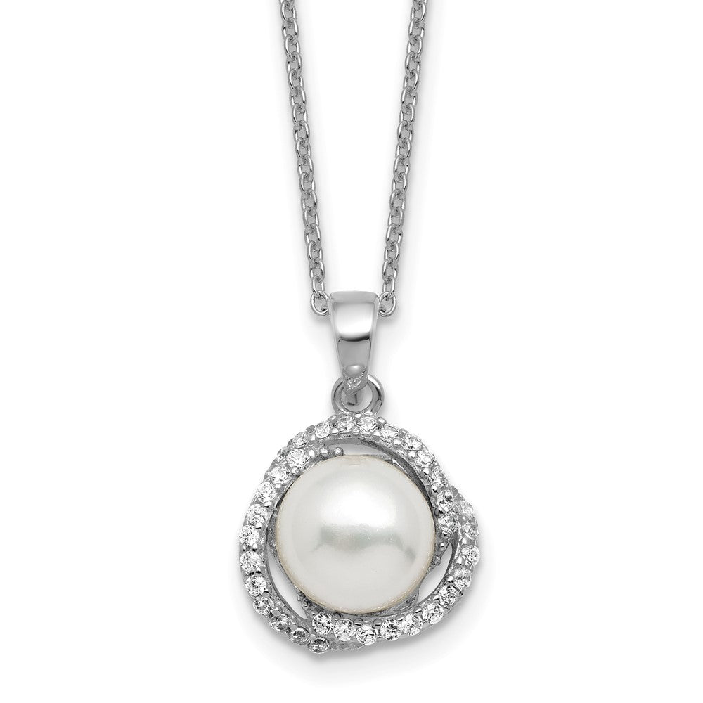 Cheryl M Sterling Silver Rhodium-plated Polished Freshwater Cultured Pearl and CZ 16 Inch with 2 Inch Extension Necklace QCM1886-16