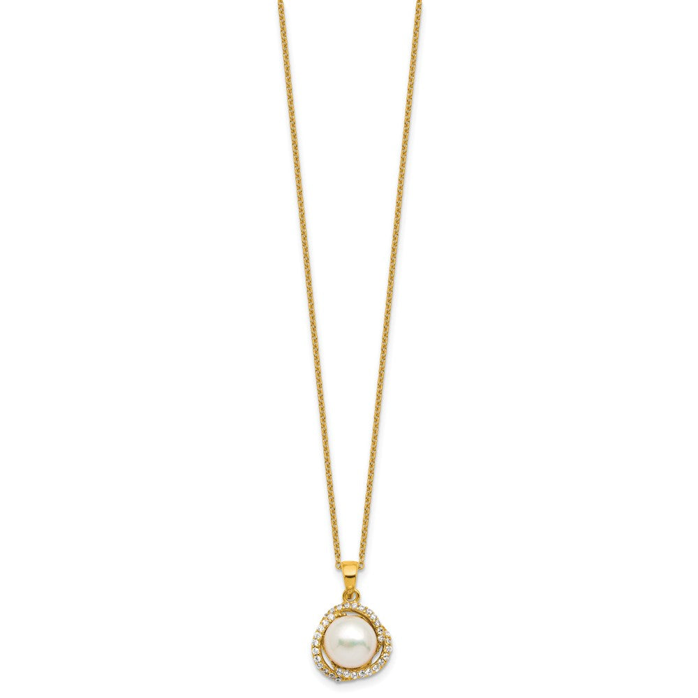 Cheryl M Sterling Silver Gold-plated Polished Freshwater Cultured Pearl and CZ 16 Inch with 2 Inch Extension Necklace QCM1886Y-16