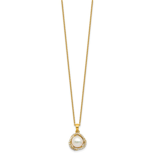 Cheryl M Sterling Silver Gold-plated Polished Freshwater Cultured Pearl and CZ 16 Inch with 2 Inch Extension Necklace QCM1886Y-16