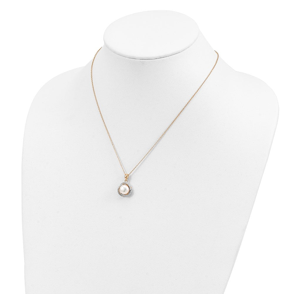 Cheryl M Sterling Silver Gold-plated Polished Freshwater Cultured Pearl and CZ 16 Inch with 2 Inch Extension Necklace QCM1886Y-16