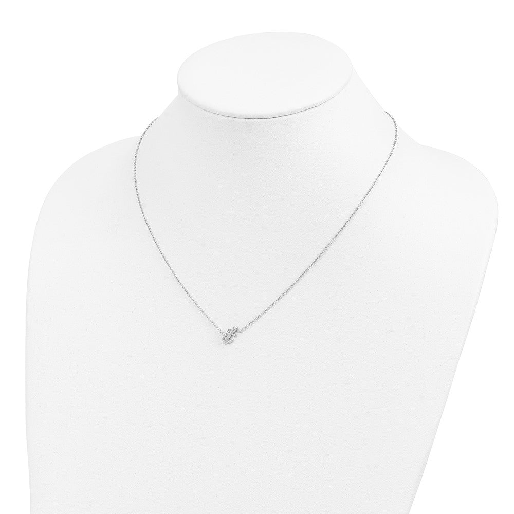 Cheryl M Sterling Silver Rhodium-plated Polished CZ Anchor 16 Inch with 2 Inch Extension Necklace QCM1888-16