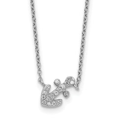 Cheryl M Sterling Silver Rhodium-plated Polished CZ Anchor 16 Inch with 2 Inch Extension Necklace QCM1888-16