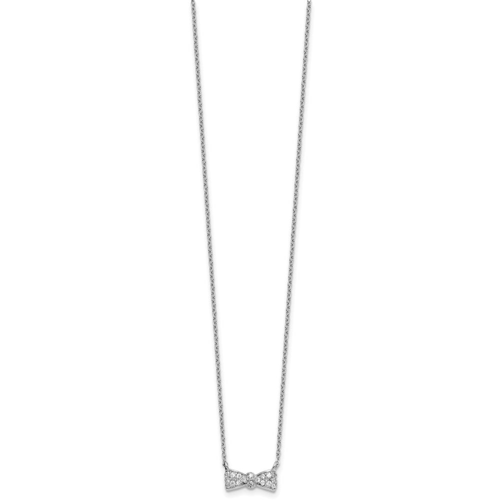 Cheryl M Sterling Silver Rhodium-plated Polished CZ Bow 16 Inch with 2 Inch Extension Necklace QCM1889-16