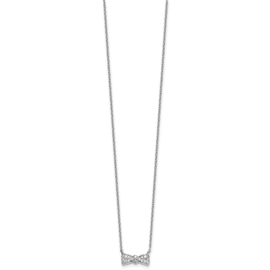 Cheryl M Sterling Silver Rhodium-plated Polished CZ Bow 16 Inch with 2 Inch Extension Necklace QCM1889-16