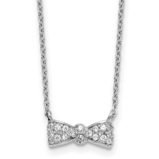 Cheryl M Sterling Silver Rhodium-plated Polished CZ Bow 16 Inch with 2 Inch Extension Necklace QCM1889-16