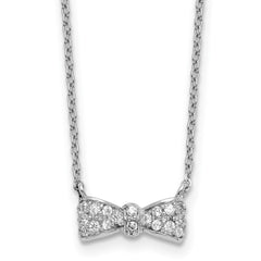 Cheryl M Sterling Silver Rhodium-plated Polished CZ Bow 16 Inch with 2 Inch Extension Necklace QCM1889-16