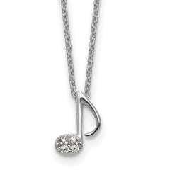 Cheryl M Sterling Silver Rhodium-plated Polished CZ Music Note 16 Inch with 2 Inch Extension Necklace QCM1900-16
