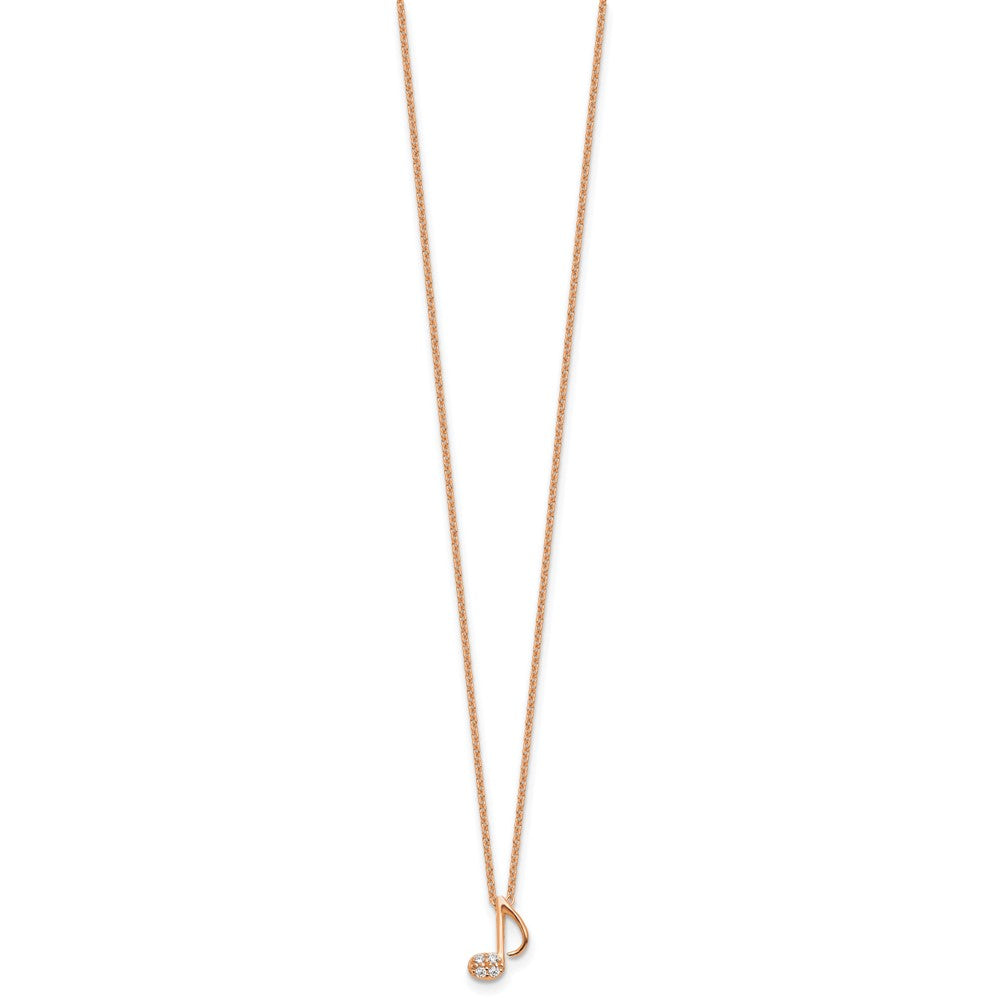 Cheryl M Sterling Silver Rose Gold-plated Polished CZ Music Note 16 Inch with 2 Inch Extension Necklace QCM1900P-16