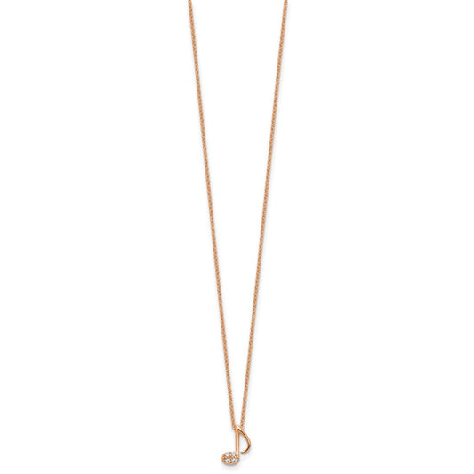 Cheryl M Sterling Silver Rose Gold-plated Polished CZ Music Note 16 Inch with 2 Inch Extension Necklace QCM1900P-16