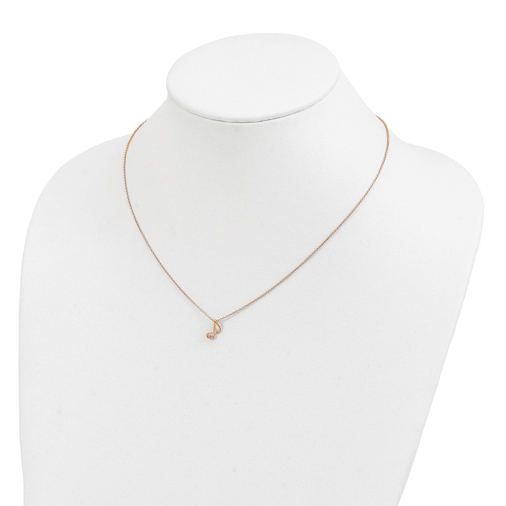 Cheryl M Sterling Silver Rose Gold-plated Polished CZ Music Note 16 Inch with 2 Inch Extension Necklace QCM1900P-16