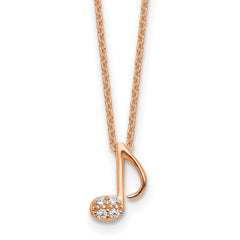 Cheryl M Sterling Silver Rose Gold-plated Polished CZ Music Note 16 Inch with 2 Inch Extension Necklace QCM1900P-16