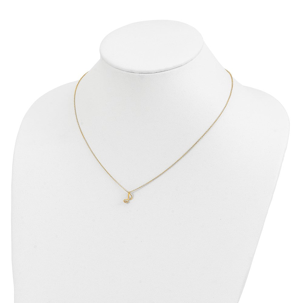 Cheryl M Sterling Silver Gold-plated Polished CZ Music Note 16 Inch with 2 Inch Extension Necklace QCM1900Y-16