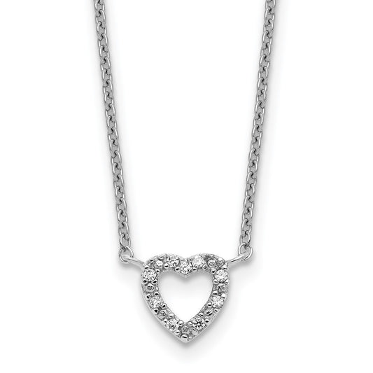 Cheryl M Sterling Silver Rhodium-plated Polished CZ Open Heart 16 Inch with 2 Inch Extension Necklace QCM1901-16