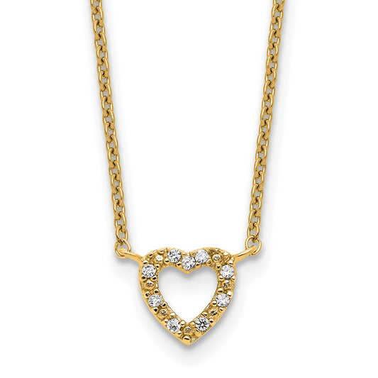 Cheryl M Sterling Silver Gold-plated Polished CZ Open Heart 16 Inch with 2 Inch Extension Necklace QCM1901Y-16