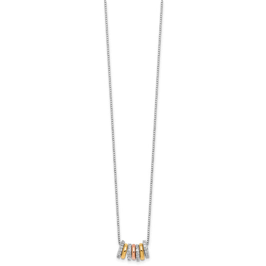 Cheryl M Sterling Silver Rhodium Rose and Yellow Gold-plated Polished CZ Circles 16 Inch with 2 Inch Extension Necklace QCM1902-16
