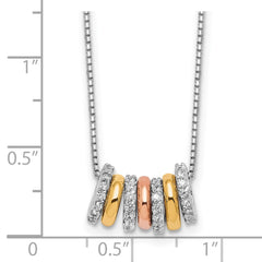 Cheryl M Sterling Silver Rhodium Rose and Yellow Gold-plated Polished CZ Circles 16 Inch with 2 Inch Extension Necklace QCM1902-16