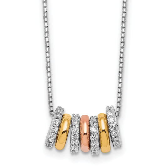 Cheryl M Sterling Silver Rhodium Rose and Yellow Gold-plated Polished CZ Circles 16 Inch with 2 Inch Extension Necklace QCM1902-16