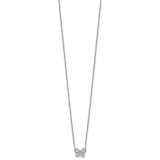 Cheryl M Sterling Silver Rhodium-plated Polished CZ Butterfly 16 Inch with 2 Inch Extension Necklace QCM1904-16