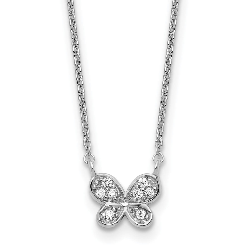 Cheryl M Sterling Silver Rhodium-plated Polished CZ Butterfly 16 Inch with 2 Inch Extension Necklace QCM1904-16