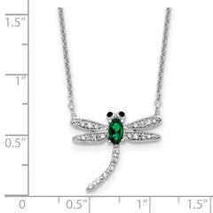 Cheryl M Sterling Silver Rhodium-plated Polished Green Glass and CZ Dragonfly 16 Inch with 2 Inch Extension Necklace QCM1906-16